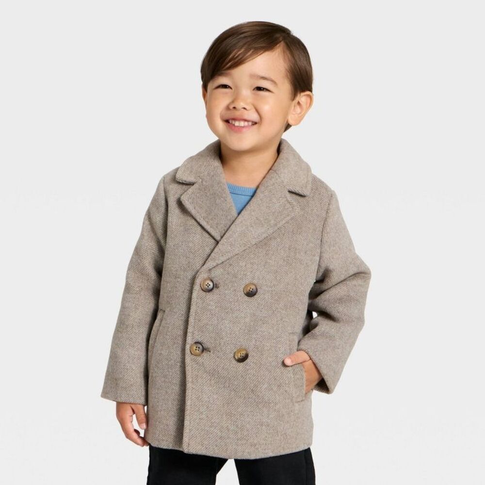 Toddler Boys' Faux Wool Pea Coat - Cat & Jack Gray 2T